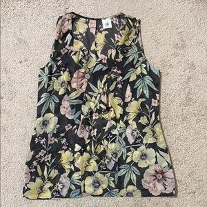 CAbi Yellow and Green Ruffled Blouse